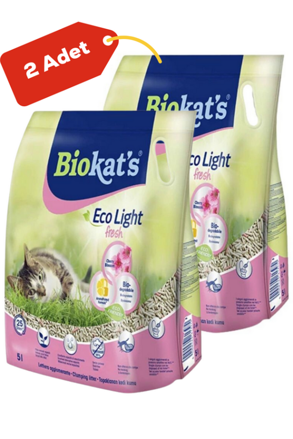 Biokats Eco Light Fresh Cherry Blossom Kiraz Çiceği Kokulu Pelet Kedi Kumu 2x5lt - 1