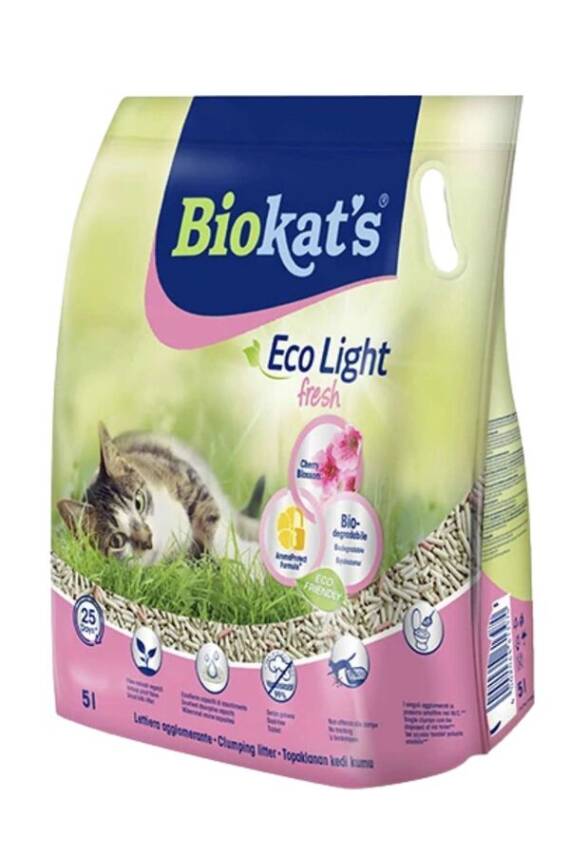 Biokats Eco Light Fresh Cherry Blossom Kiraz Çiceği Kokulu Pelet Kedi Kumu 5lt - 1