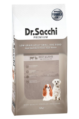 Dr.Sacchi Düşük Tahıllı Sığır Etli ve Kuzu Etli Mini Irk Yetişkin Köpek Maması 12kg - DR.SACCHI