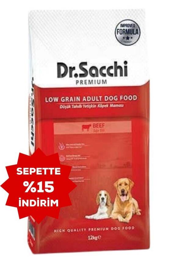 Dr.Sacchi Düşük Tahıllı Sığır Etli Yetişkin Köpek Maması 12kg - 1