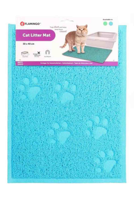 Flamingo Pati Desenli Dikdörtgen Kedi Tuvalet Paspası 40x30cm Mavi - Flamingo 