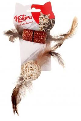 Natura Tüylü Diş Kaşıma ve Bambu Top Kedi Oyuncak - Natura