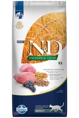ND Ancestral Grain Düşük Tahıllı Kuzu Eti ve Yaban Mersinli Yetişkin Kedi Maması 10kg - N&D