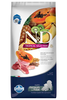 ND Tropical Selection Kuzu Etli ve Tropikal Meyveli Orta ve Büyük Irk Yavru Köpek Maması 10kg - N&D