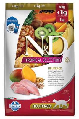 ND Tropical Selection Tavuklu Kısırlaştırılmış Kedi Maması 4kg +1kg Hediyeli - N&D
