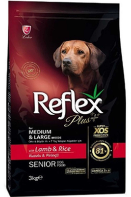 Reflex Plus Kuzu Eti ve Pirinçli Orta ve Büyük Irk +7 Yaşlı Köpek Maması 3kg - Reflex