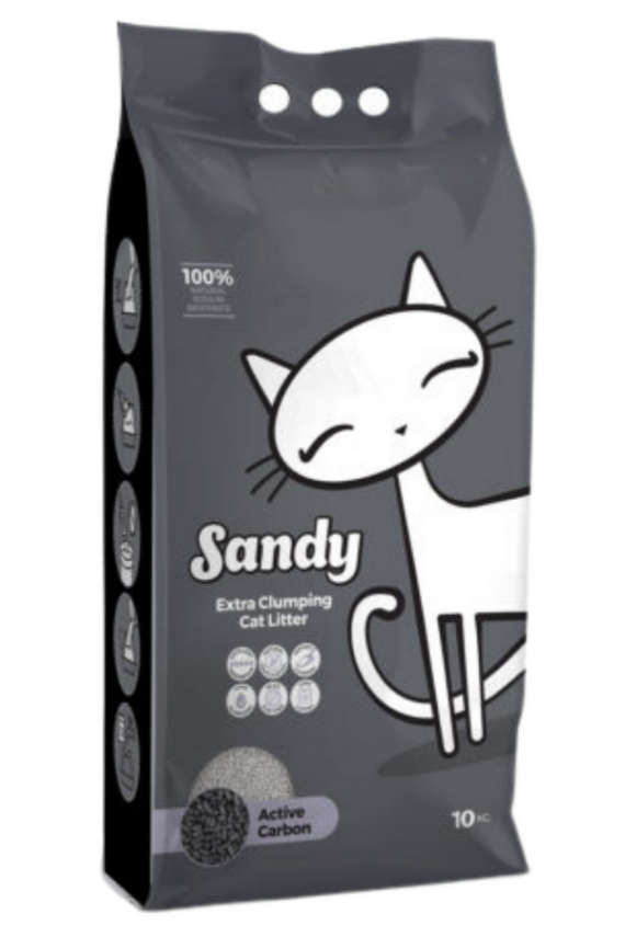 Sandy Aktif Karbonlu Tozsuz Topaklanan Sodyum Bentonit Gri Kedi Kumu 10kg - 1