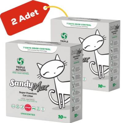Sandy Max Triple Action Aktif Karbonlu Bentonit Kedi Kumu 10kg 2li Paket (10kg+10kg) - Sandy
