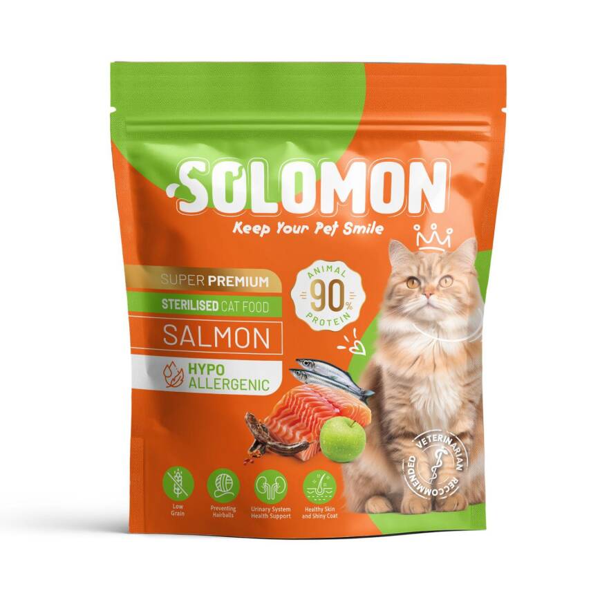 Solomon Kısırlaştırılmış Somon'lu Süper Premium Kedi Maması 1,5 kg - Hipoalerjenik - Düşük Tahıllı - 1